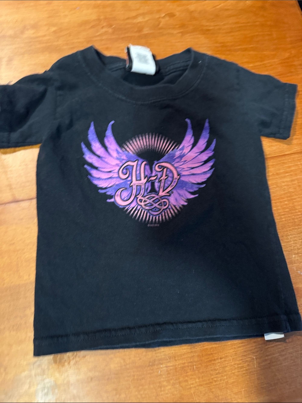 Harley Davidson 2t Black Tee with Purple Winged HD Graphic